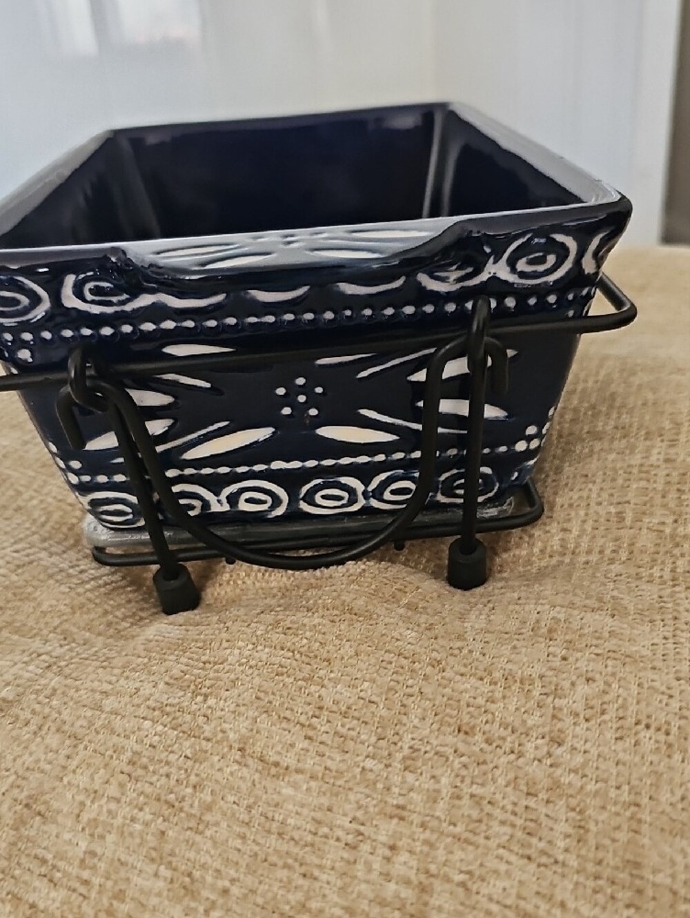 Temp-Tations Navy Blue Ceramic Baker with Decorative Pierced Pattern and Rack - Picture 3 of 8